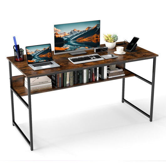 55 x 24 inch Computer Desk with Power Outlets and USB Ports-Black LuxuryLifeWay Online Store