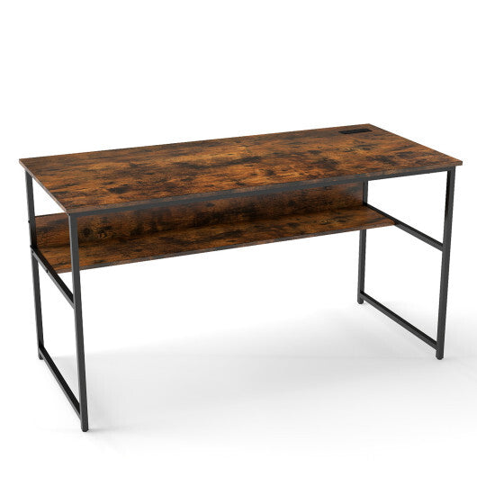 55 x 24 inch Computer Desk with Power Outlets and USB Ports-Black LuxuryLifeWay Online Store