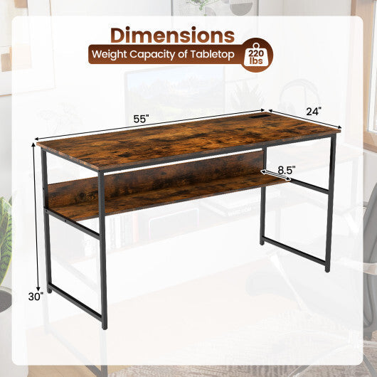 55 x 24 inch Computer Desk with Power Outlets and USB Ports-Black LuxuryLifeWay Online Store