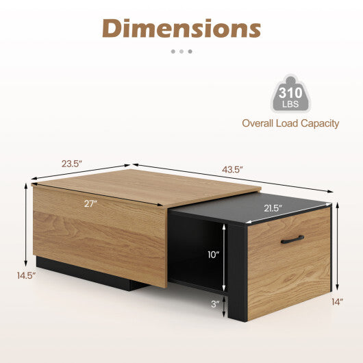 Extendable Coffee table with Concealed Storage Compartment-Natural LuxuryLifeWay Online Store