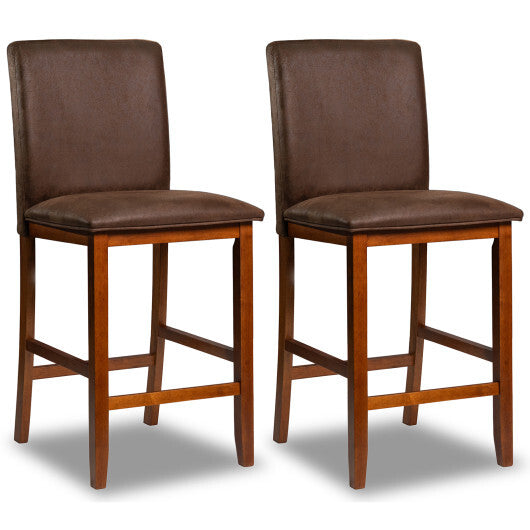 Set of 2 Counter Barstools with Rubberwood Legs and Upholstered Seat-Walnut LuxuryLifeWay Online Store