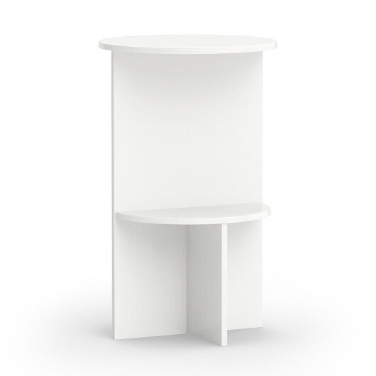 2-Tier Round Side Table with Storage Shelf for Small Space-White LuxuryLifeWay Online Store