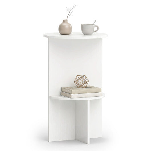 2-Tier Round Side Table with Storage Shelf for Small Space-White LuxuryLifeWay Online Store