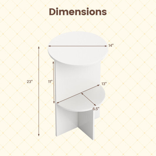 2-Tier Round Side Table with Storage Shelf for Small Space-White LuxuryLifeWay Online Store