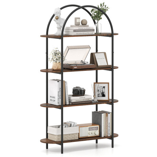 4-Tier Open Bookcase with Sturdy Metal Frame for Living Room-WH