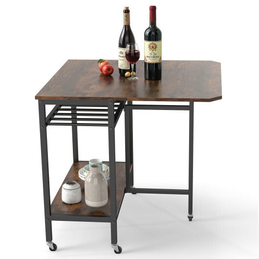Folding Dining Table with Expandable Laptop with Wine Rack and Wheels-Rustic Brown LuxuryLifeWay Online Store