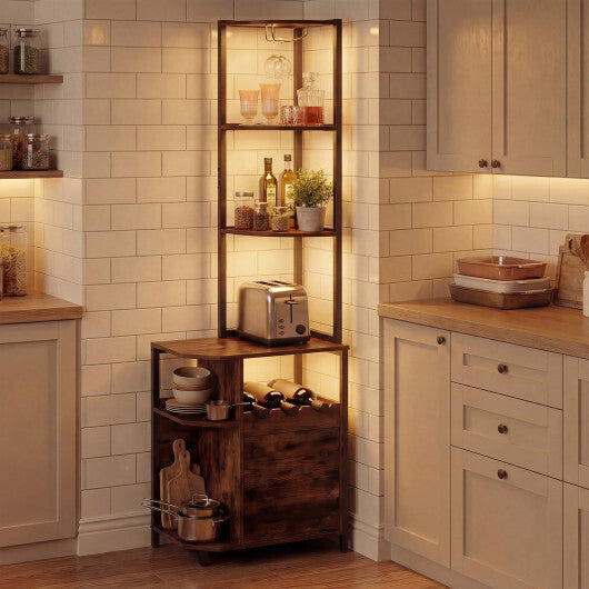 6-Tier Corner Bar Cabinet with LED Lights and Charging Station for Kitchen-Rustic Brown LuxuryLifeWay Online Store