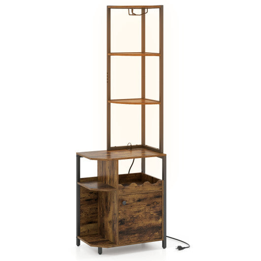 6-Tier Corner Bar Cabinet with LED Lights and Charging Station for Kitchen-Rustic Brown LuxuryLifeWay Online Store