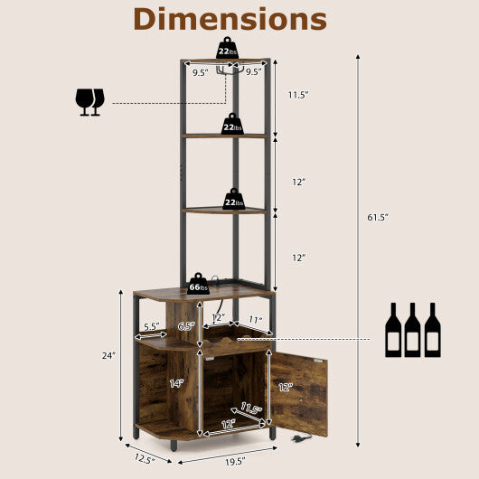 6-Tier Corner Bar Cabinet with LED Lights and Charging Station for Kitchen-Rustic Brown LuxuryLifeWay Online Store