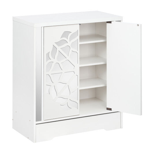 Mirrored Shoe Cabinet 4-Tier Shoe Organizer with Large Drawer-White LuxuryLifeWay Online Store