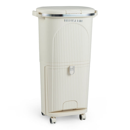 10 Gallon Kitchen Trash Can Double-Layer with Lid and 2 Removable Buckets-Beige LuxuryLifeWay Online Store