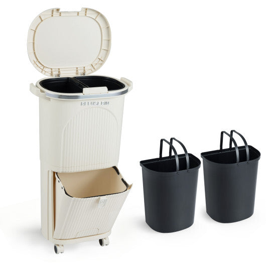10 Gallon Kitchen Trash Can Double-Layer with Lid and 2 Removable Buckets-Beige LuxuryLifeWay Online Store