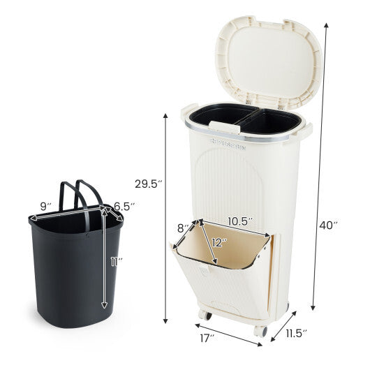 10 Gallon Kitchen Trash Can Double-Layer with Lid and 2 Removable Buckets-Beige LuxuryLifeWay Online Store