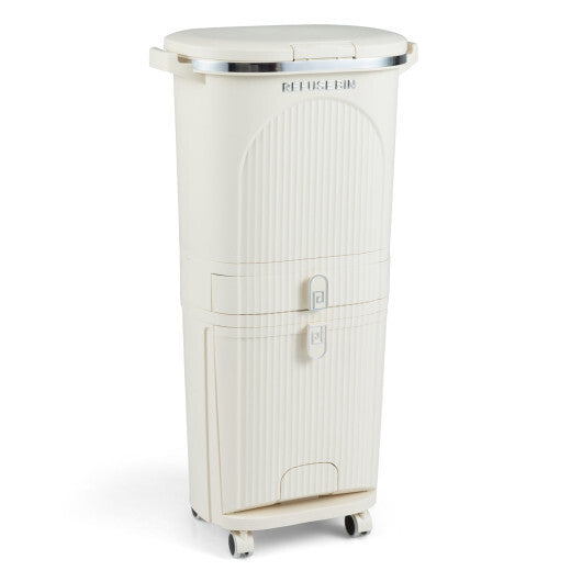 11 Gallon 3-Layer Kitchen Trash Can with Lid and 2 Removable Buckets-Beige LuxuryLifeWay Online Store