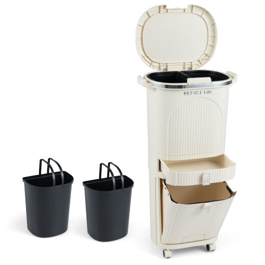 11 Gallon 3-Layer Kitchen Trash Can with Lid and 2 Removable Buckets-Beige LuxuryLifeWay Online Store