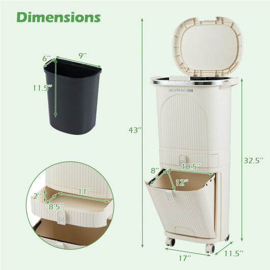 11 Gallon 3-Layer Kitchen Trash Can with Lid and 2 Removable Buckets-Beige LuxuryLifeWay Online Store