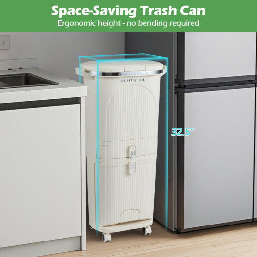 11 Gallon 3-Layer Kitchen Trash Can with Lid and 2 Removable Buckets-Beige LuxuryLifeWay Online Store