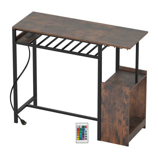 Rectangular Bar Table with Charging Station and LED Light-Rustic Brown LuxuryLifeWay Online Store