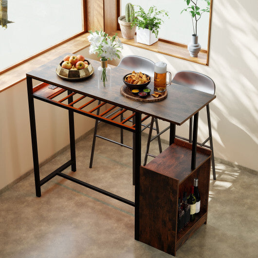 Rectangular Bar Table with Charging Station and LED Light-Rustic Brown LuxuryLifeWay Online Store