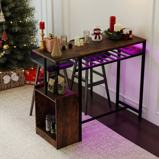 Rectangular Bar Table with Charging Station and LED Light-Rustic Brown LuxuryLifeWay Online Store