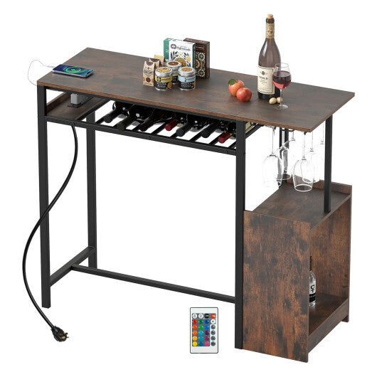Rectangular Bar Table with Charging Station and LED Light-Rustic Brown LuxuryLifeWay Online Store