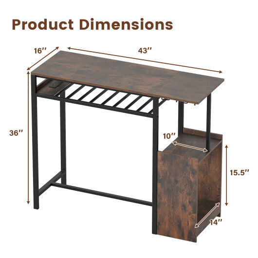 Rectangular Bar Table with Charging Station and LED Light-Rustic Brown LuxuryLifeWay Online Store