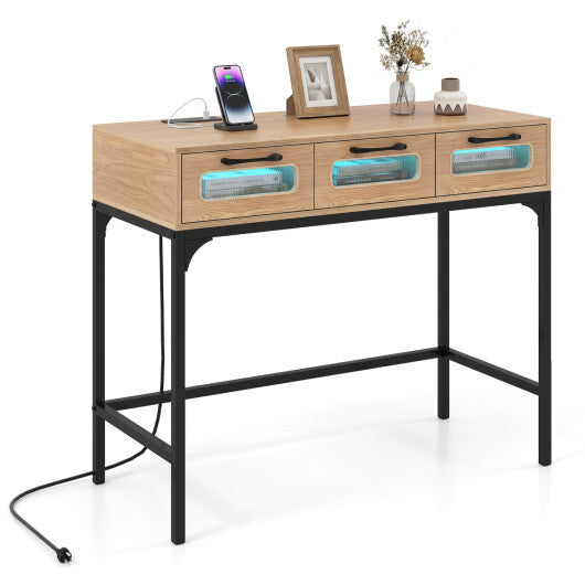 Console Table with LED Lighting and Charging Station for Living Room and Hallway-White LuxuryLifeWay Online Store