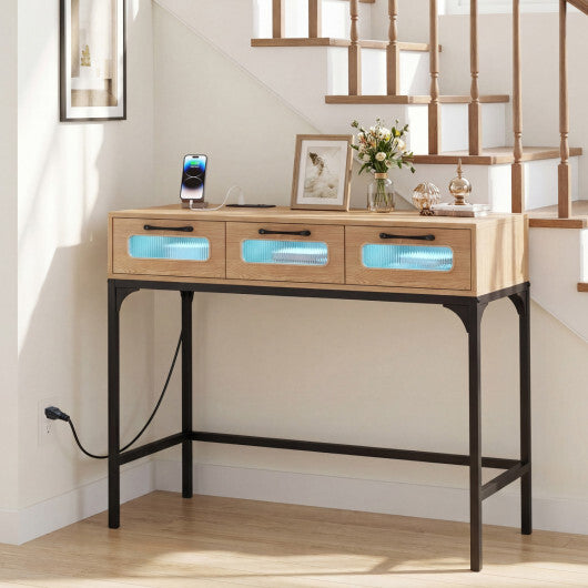 Console Table with LED Lighting and Charging Station for Living Room and Hallway-White LuxuryLifeWay Online Store