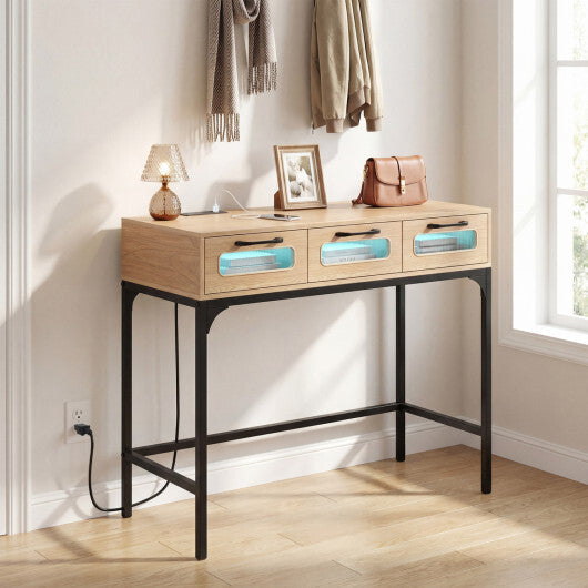 Console Table with LED Lighting and Charging Station for Living Room and Hallway-White LuxuryLifeWay Online Store