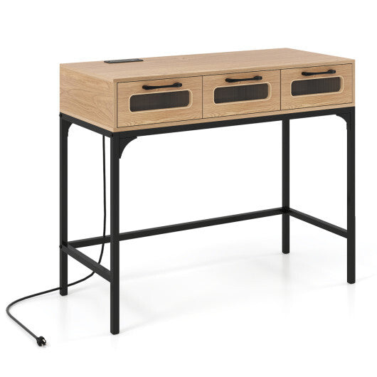 Console Table with LED Lighting and Charging Station for Living Room and Hallway-White LuxuryLifeWay Online Store