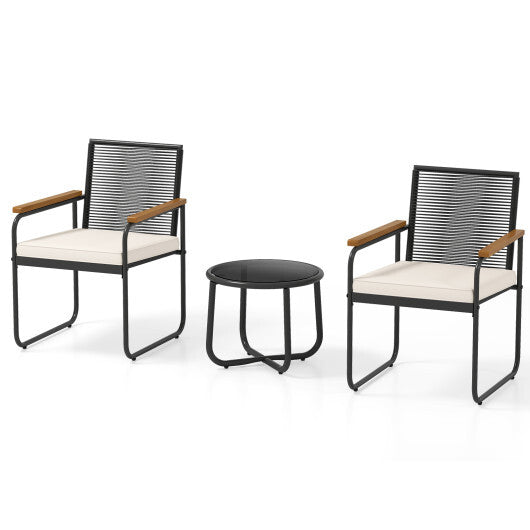 3 Pieces Patio Furniture Set PE Rattan Porch Chairs with Round Tempered Glass Top Table-White LuxuryLifeWay Online Store