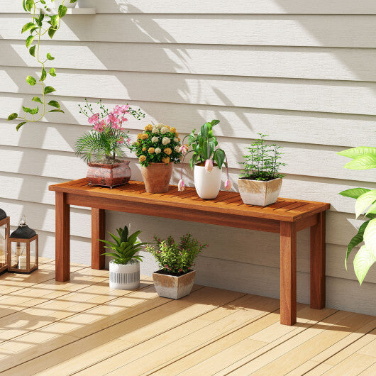 Outdoor Wood Bench 2-Person Backless Patio Garden Bench with Slatted Seat LuxuryLifeWay Online Store