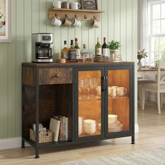 Buffet Sideboard with Doors Power Outlets and LED Light-Rustic Brown LuxuryLifeWay Online Store