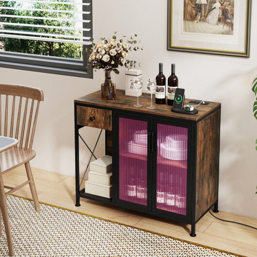 Buffet Sideboard with Doors Power Outlets and LED Light-Rustic Brown LuxuryLifeWay Online Store