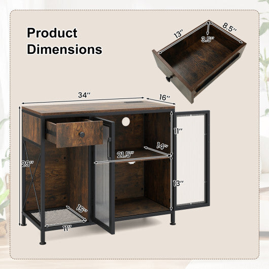Buffet Sideboard with Doors Power Outlets and LED Light-Rustic Brown LuxuryLifeWay Online Store