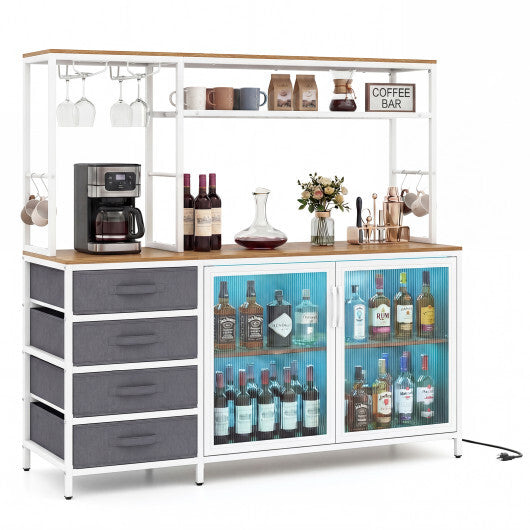 Sideboard Buffet Cabinet with LED Lights 55 inch Coffee Table with Power Outlets-Natural LuxuryLifeWay Online Store