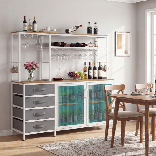 Sideboard Buffet Cabinet with LED Lights 55 inch Coffee Table with Power Outlets-Natural LuxuryLifeWay Online Store