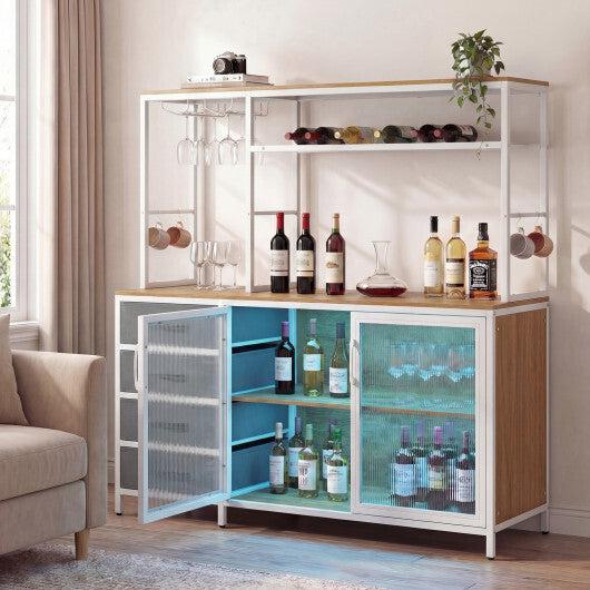 Sideboard Buffet Cabinet with LED Lights 55 inch Coffee Table with Power Outlets-Natural LuxuryLifeWay Online Store