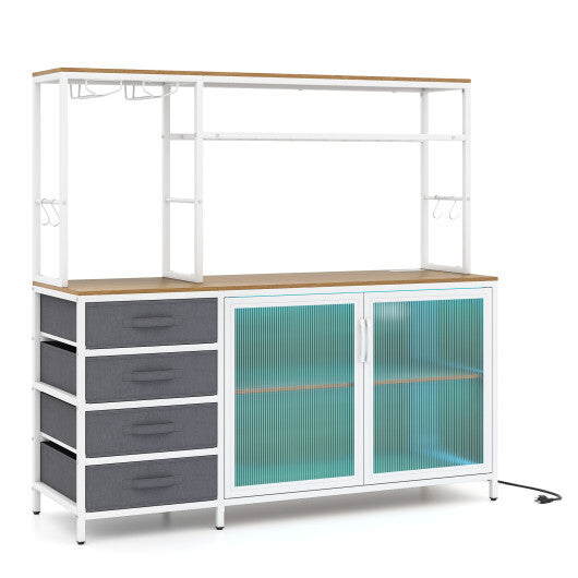 Sideboard Buffet Cabinet with LED Lights 55 inch Coffee Table with Power Outlets-Natural LuxuryLifeWay Online Store