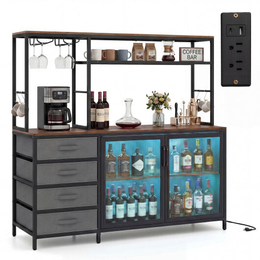 Sideboard Buffet Cabinet with LED Lights 55 inch Coffee Table with Power Outlets-Natural LuxuryLifeWay Online Store