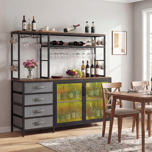 Sideboard Buffet Cabinet with LED Lights 55 inch Coffee Table with Power Outlets-Natural LuxuryLifeWay Online Store