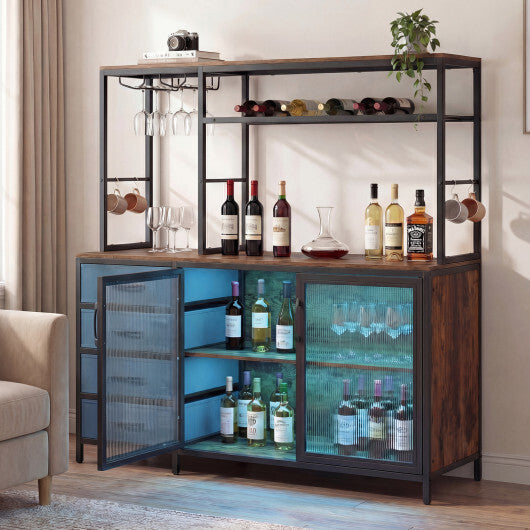 Sideboard Buffet Cabinet with LED Lights 55 inch Coffee Table with Power Outlets-Natural LuxuryLifeWay Online Store