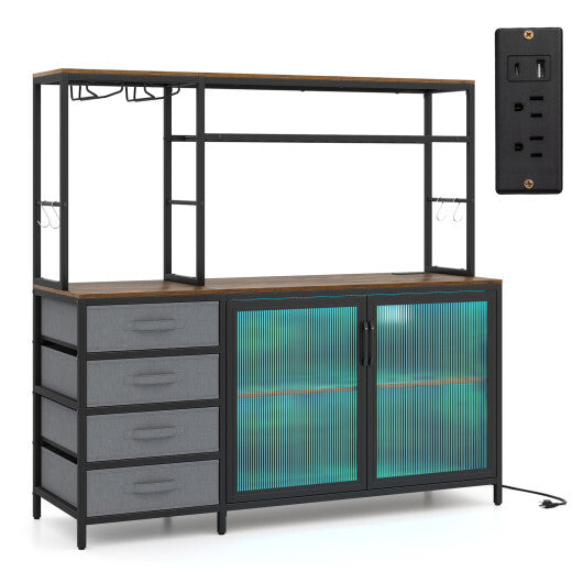 Sideboard Buffet Cabinet with LED Lights 55 inch Coffee Table with Power Outlets-Natural LuxuryLifeWay Online Store