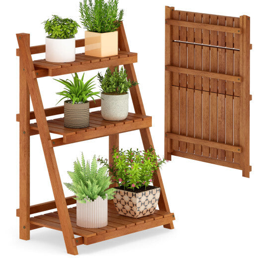 Foldable 3-Tier Solid Wood Plant Stand for Patio Balcony LuxuryLifeWay Online Store