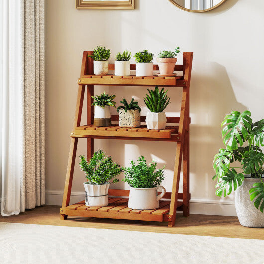 Foldable 3-Tier Solid Wood Plant Stand for Patio Balcony LuxuryLifeWay Online Store