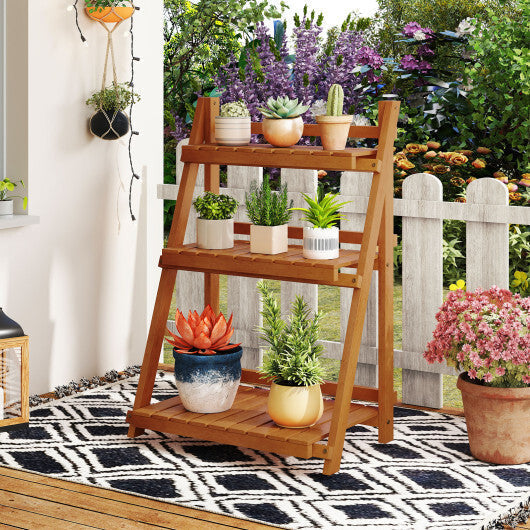 Foldable 3-Tier Solid Wood Plant Stand for Patio Balcony LuxuryLifeWay Online Store