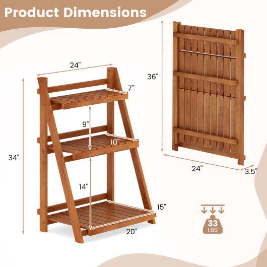 Foldable 3-Tier Solid Wood Plant Stand for Patio Balcony LuxuryLifeWay Online Store