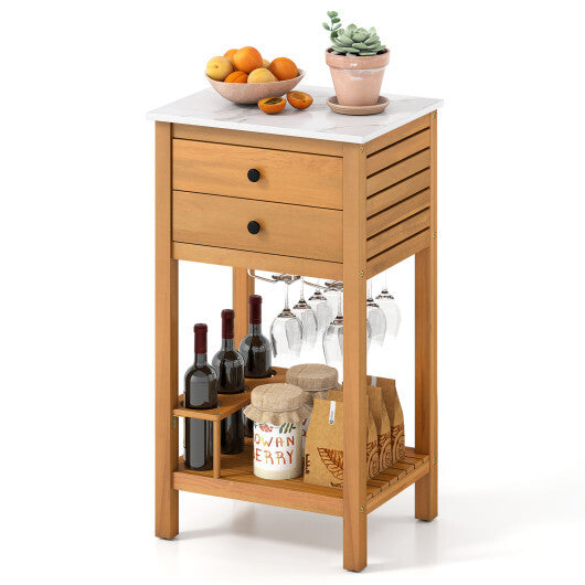 Patio Acacia Wood Storage Cabinet Patio Buffet Cabinet Bar Table with Faux Marble Countertop LuxuryLifeWay Online Store