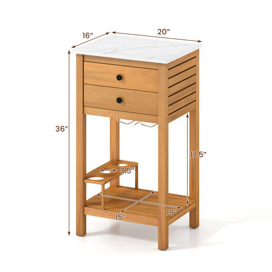 Patio Acacia Wood Storage Cabinet Patio Buffet Cabinet Bar Table with Faux Marble Countertop LuxuryLifeWay Online Store