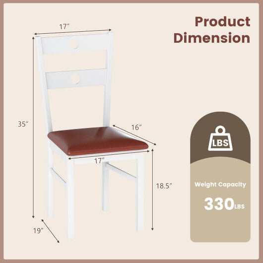 Wooden Dining Chairs Set of 2 Armless Kitchen Chairs with Hollowed Backrest-White